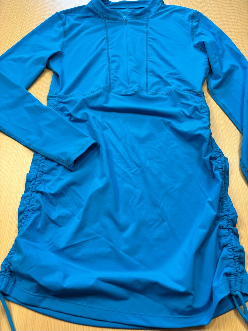 Athleta Tidal Ruched Half Zip Swim Cover Up Convertible Dress Top Blue Sz M